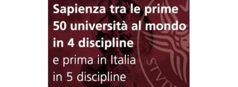 Sapienza tre le prime 50 università al mondo in Fisica (12°posto), Ingegneria aerospaziale (20° posto), Farmacia e scienze farmaceutiche (31°) Automation&Control (47°) secondo il Shanghai Global Ranking of Academic Subjects 2024